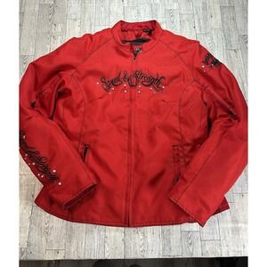 Speed and Strength Jacket Womens Sz XL Red Black To The Nines Motorcycle Bling